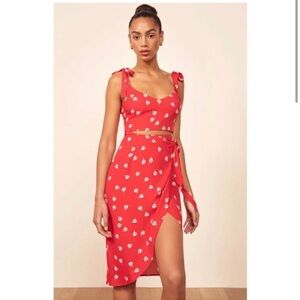 Reformation Red Floral Midi Dress